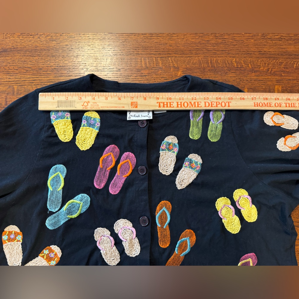 Michael Simon Black Cardigan with Multicolor Flip-Flop Appliqués - Picture 5 of 8